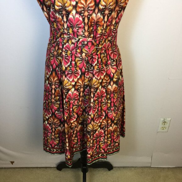 Muse Fit & Flare Dres Size 12 Woman Pink Yellow Abstract Sleeveless Belted Retro - Picture 10 of 14